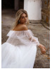 Off Shoulder Ivory Polka Dots Tulle Sweet Wedding Dress